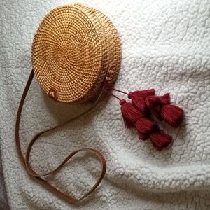 Round woven wicker purse with leather crossbody.  Check out pics!  NWT